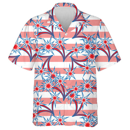 Striking Shooting Stars On Red And White Striped Background Hawaiian Shirt, Hawaiian Shirt Gift, Christmas Gift