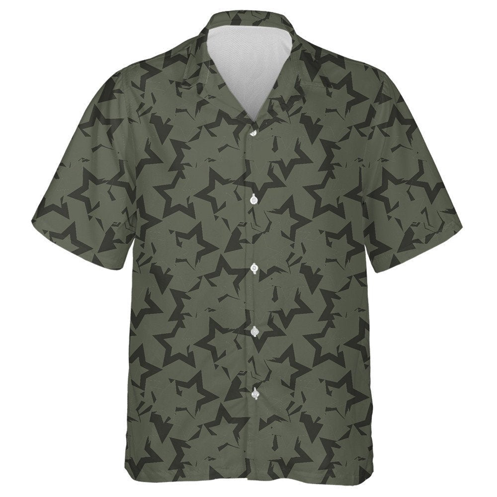 Green Stars Brush Stroke Camo Pattern Military Hawaiian Shirt, Hawaiian Shirt Gift, Christmas Gift
