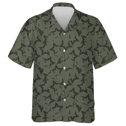 Green Stars Brush Stroke Camo Pattern Military Hawaiian Shirt, Hawaiian Shirt Gift, Christmas Gift