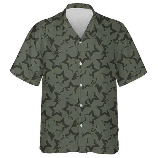 Green Stars Brush Stroke Camo Pattern Military Hawaiian Shirt, Hawaiian Shirt Gift, Christmas Gift