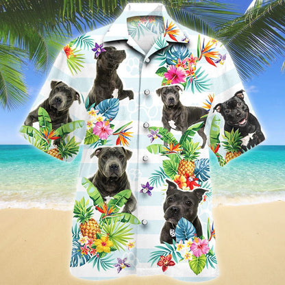 Staffordshire Bull Terrier Dog Tropical Flower Summer Time Hawaiian Shirt, Hawaiian Shirt Gift, Christmas Gift