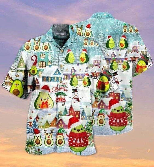 Lovely Fruit Avocado Christmas Design Hawaiian Shirt,Hawaiian Shirt Gift, Christmas Gift