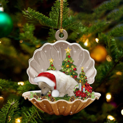 Cute American Eskimo Sleeping in Pearl Dog Christmas Ornament Flat Acrylic, Christmas Gift,Christmas Decoration