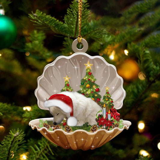 Cute American Eskimo Sleeping in Pearl Dog Christmas Ornament Flat Acrylic, Christmas Gift,Christmas Decoration