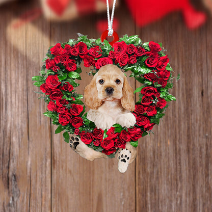 Cocker Spaniel-Heart Wreath Two Sides Christmas Plastic Hanging Ornament, Christmas Gift, Christmas Decoration