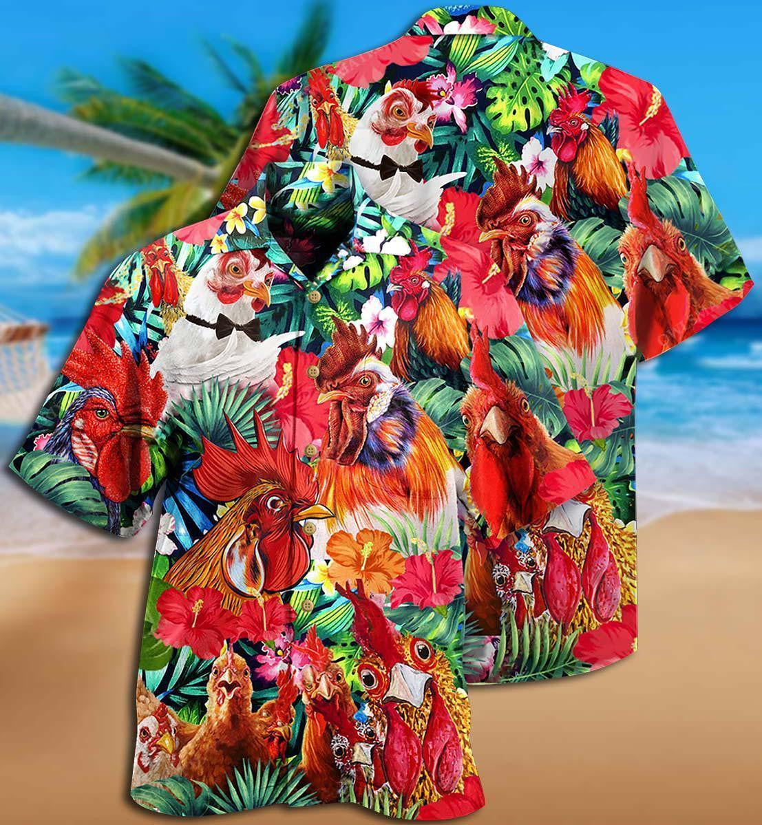 Farm Chicken Loves Summer Tropical Plants Animals Design Hawaiian Shirt, Hawaiian Shirt Gift, Christmas Gift