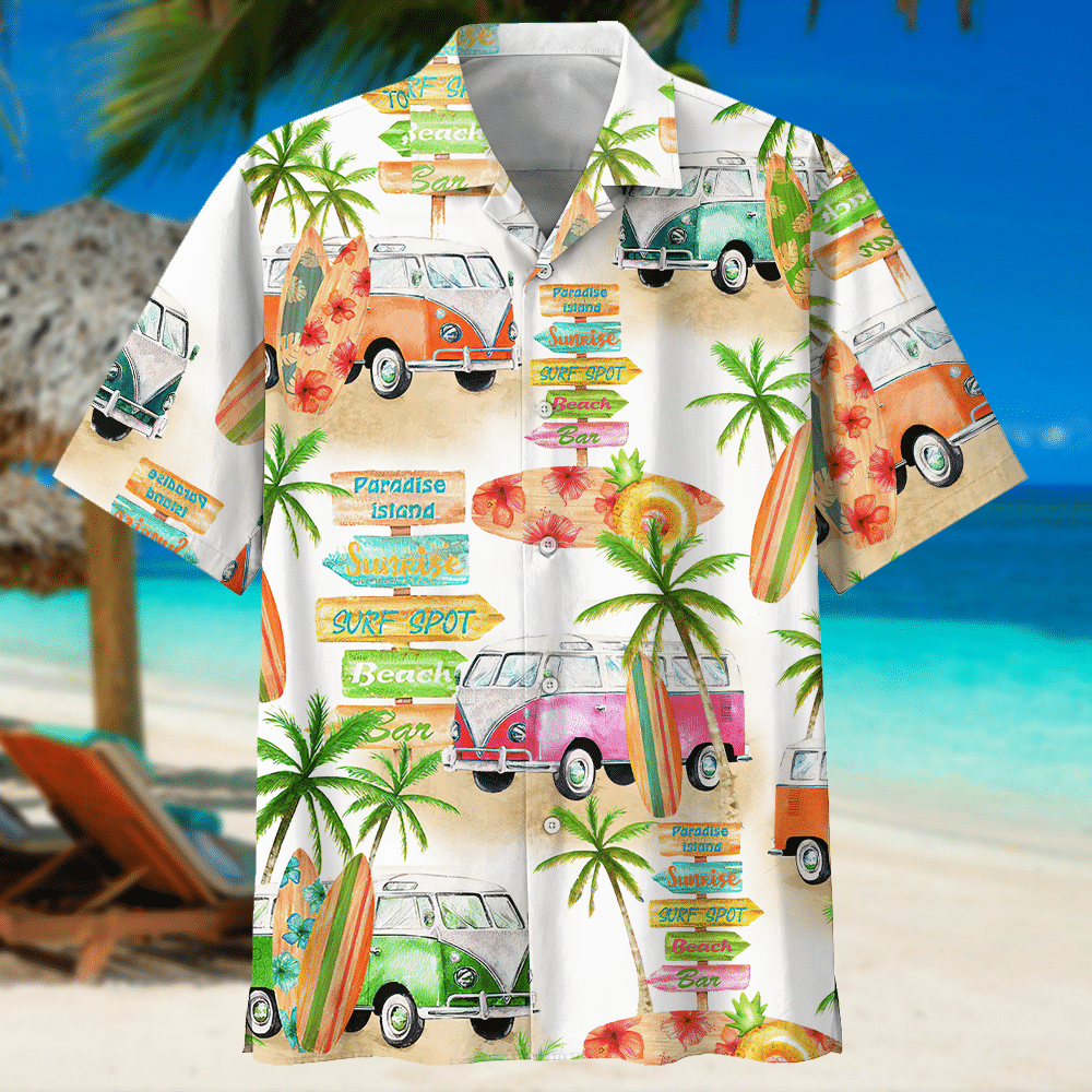 Camper Van And Beach Design Hawaiian Shirt, Hawaiian Shirt Gift, Christmas Gift