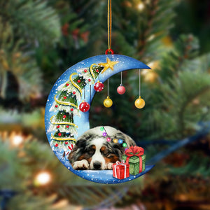 Australian Shepherd-Sleep On The Moon Christmas Two Sided Christmas Plastic Hanging Ornament, Christmas Ornament Gift, Christmas Gift, Christmas Decoration