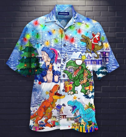 Pretty Santa T-rex Dinosaurs On Christmas Days Hawaiian Shirt, Hawaiian Shirt Gift, Christmas Gift