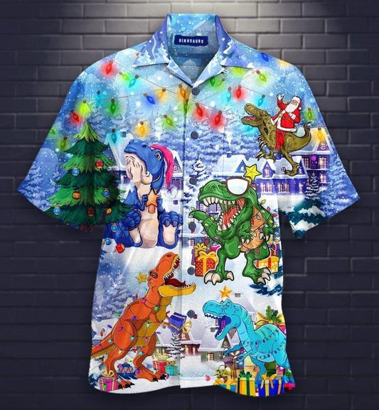 Pretty Santa T-rex Dinosaurs On Christmas Days Hawaiian Shirt, Hawaiian Shirt Gift, Christmas Gift