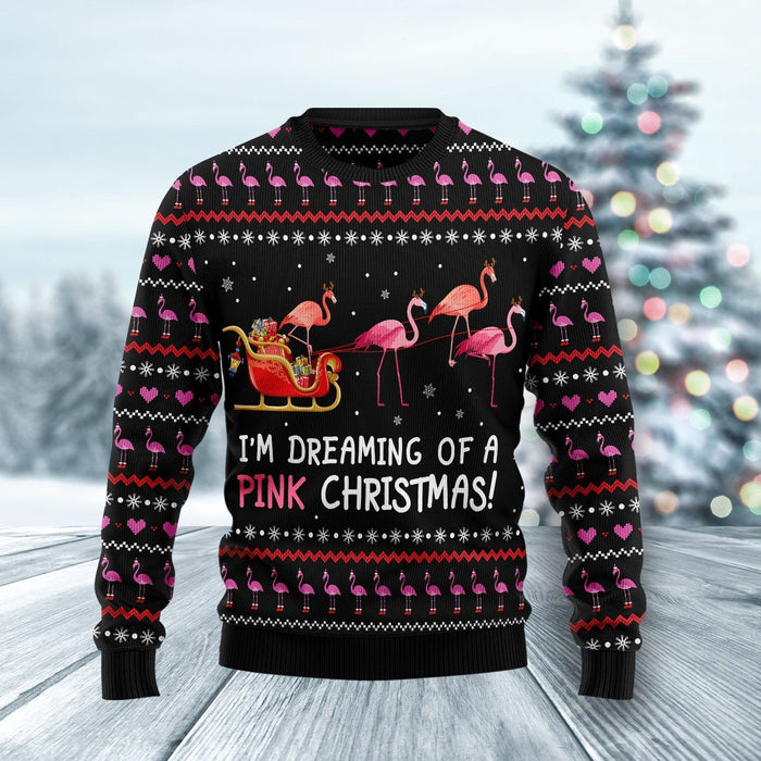 Flamingo I’m dreaming of a Pink Christmas Ugly Christmas Sweater 3D All Over Print, Gift Christmas 2024