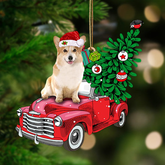 Corgi-Pine Truck Hanging Christmas Plastic Hanging Ornament, Dog Pet Lover Gifts, Christmas Tree Ornament, Home Decor Plastic Ornament, Pet Dog Lover Gifts, Christmas Tree Ornament, Home Decor Plastic Ornament, Christmas Gift, Christmas Decoration