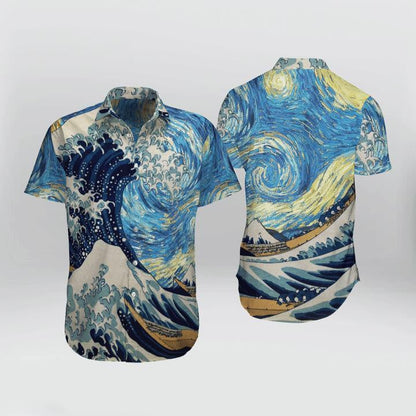 Blue And White Japanese Aesthetic Ukiyoe Kanagawa Pattern Hawaiian Shirt, Hawaiian Shirt Gift, Christmas Gift