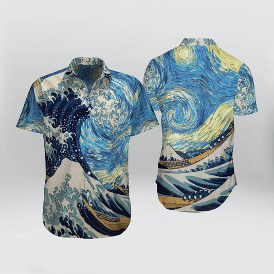 Blue And White Japanese Aesthetic Ukiyoe Kanagawa Pattern Hawaiian Shirt, Hawaiian Shirt Gift, Christmas Gift