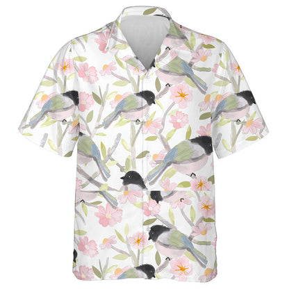 Cute Bird And Pink Floral With Green Leaf Hawaiian Shirt, Hawaiian Shirt Gift, Christmas Gift