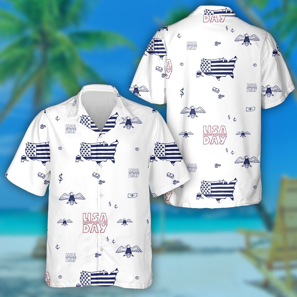 USA Independence Day Hand Drawn Symbols Pattern Hawaiian Shirt, Hawaiian Shirt Gift, Christmas Gift