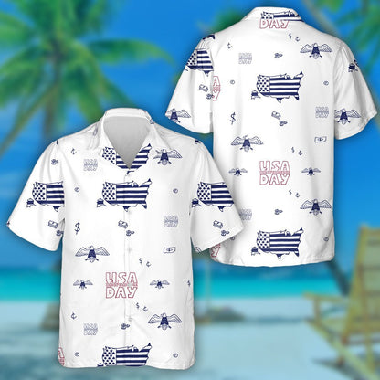 USA Independence Day Hand Drawn Symbols Pattern Hawaiian Shirt, Hawaiian Shirt Gift, Christmas Gift