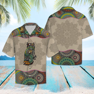 Owl With Mandala Flowers Design Hawaiian Shirt,Hawaiian Shirt Gift, Christmas Gift