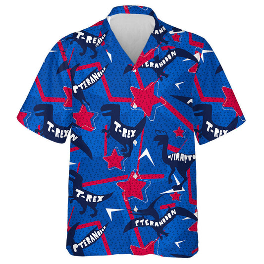 Modern Red And Blue Star Background With Different Dinosaur Hawaiian Shirt, Hawaiian Shirt Gift, Christmas Gift