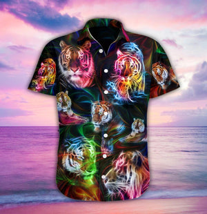 Wild Tiger Fantasy Art Colorful Smoke Hawaiian Shirt,Hawaiian Shirt Gift, Christmas Gift