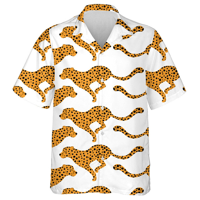 Wild Animals Leopard In Simple Cartoon And Tropical Leaves Hawaiian Shirt, Hawaiian Shirt Gift, Christmas Gift