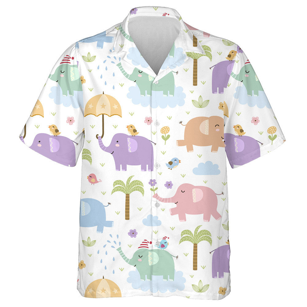 Happy Funny Elephant With Bird Umbrella And Plant Hawaiian Shirt, Hawaiian Shirt Gift, Christmas Gift