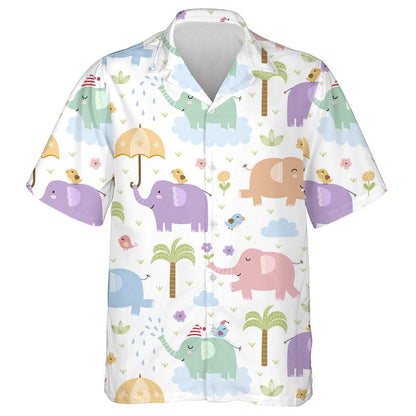 Happy Funny Elephant With Bird Umbrella And Plant Hawaiian Shirt, Hawaiian Shirt Gift, Christmas Gift