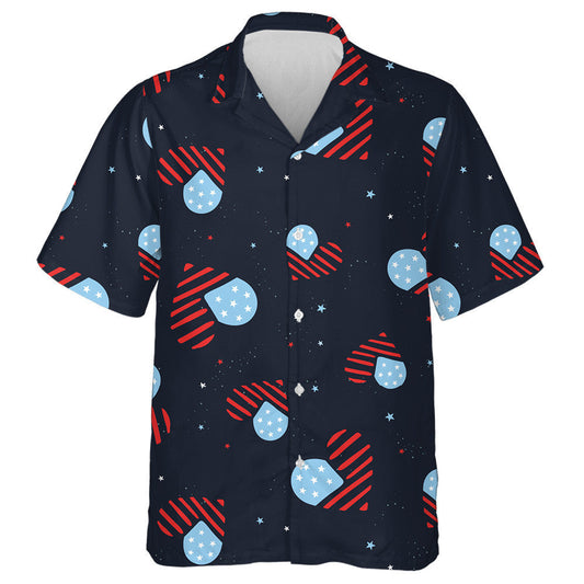 Cute Hand Drawn Patriotic US Flag Heart Pattern Hawaiian Shirt, Hawaiian Shirt Gift, Christmas Gift