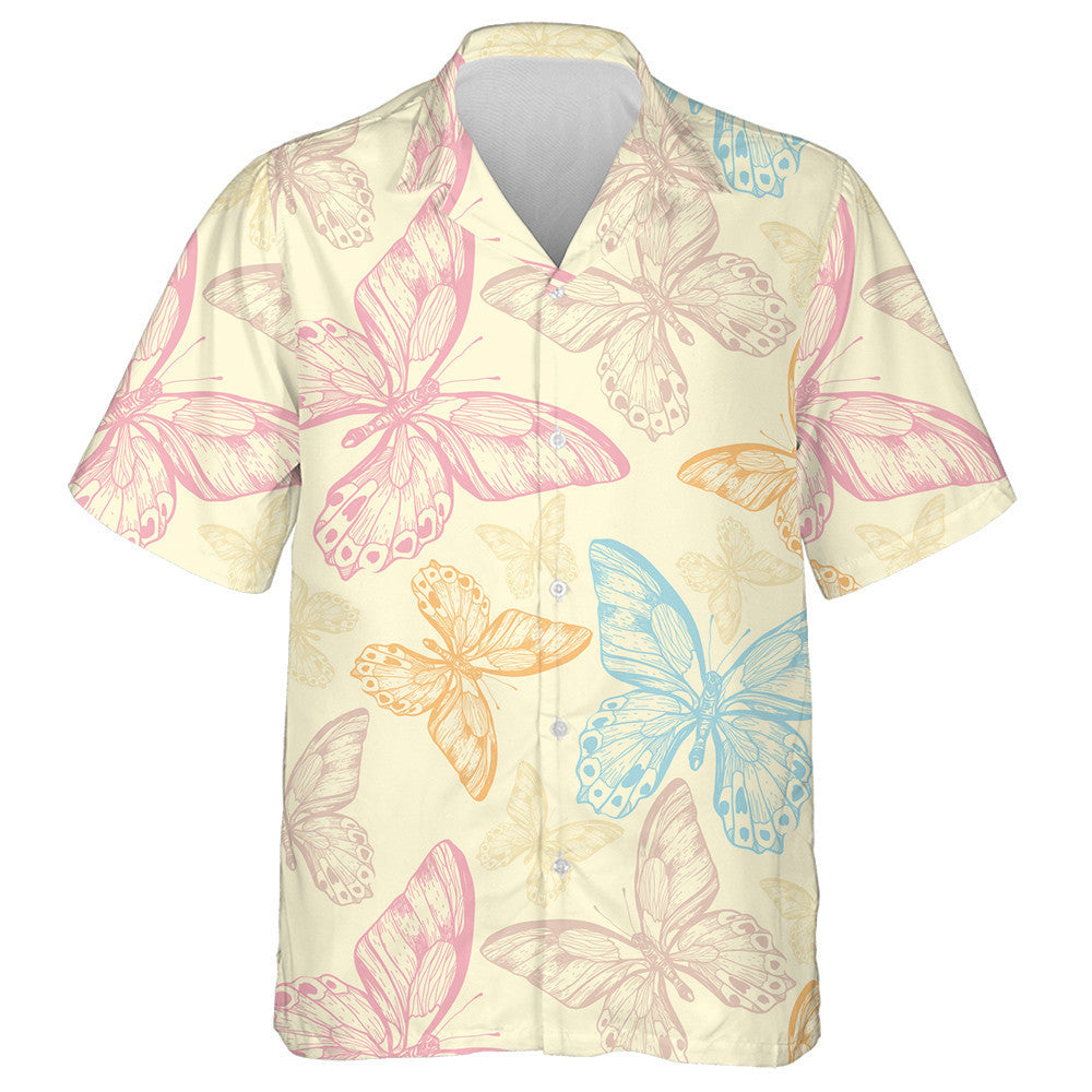 Flying Multicolored Butterflies On Yellow Background Hawaiian Shirt,Hawaiian Shirt Gift, Christmas Gift