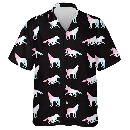 Holographic Wolf Silhouette Isolated On Black Background Hawaiian Shirt, Hawaiian Shirt Gift, Christmas Gift