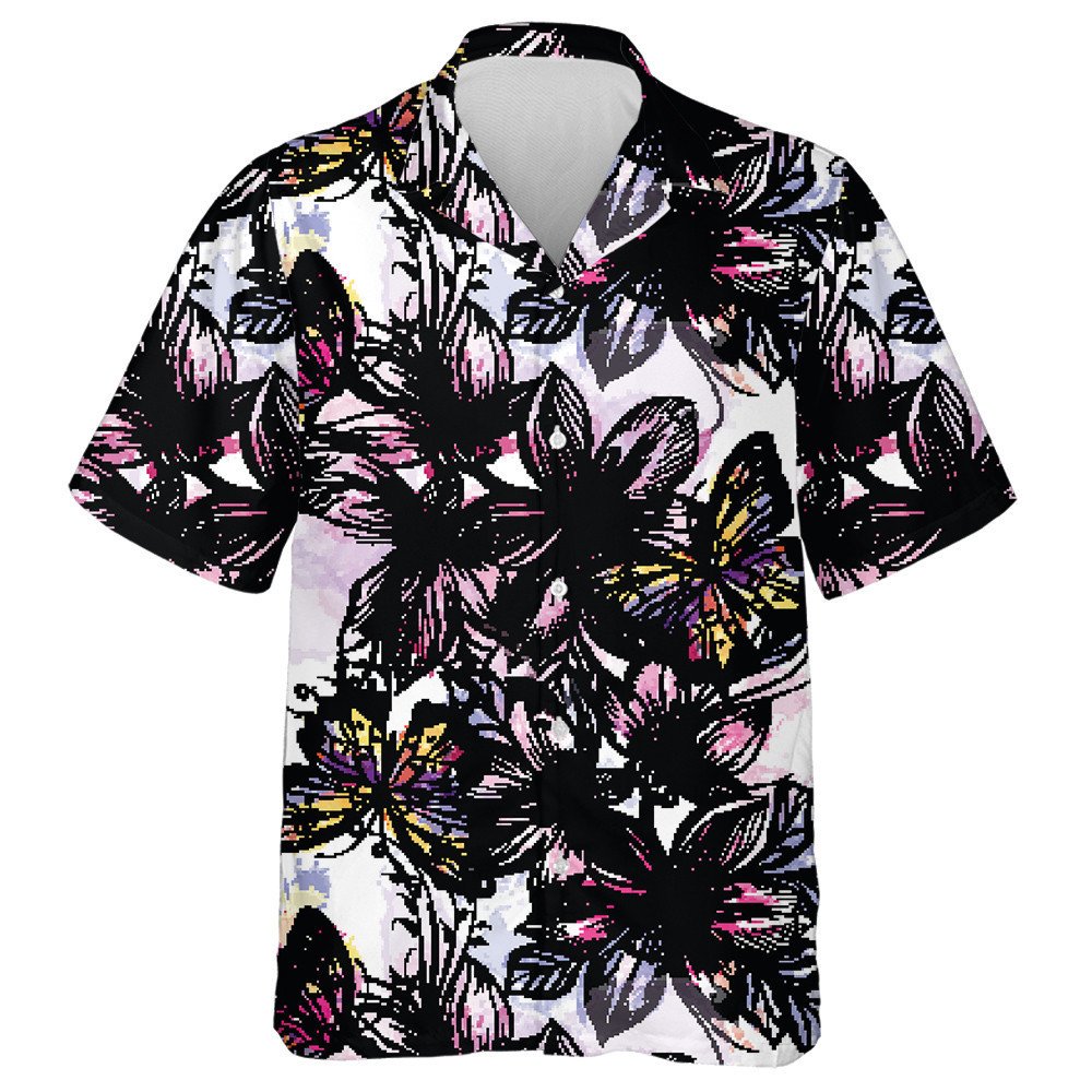 Theme Butterfly With Engraved Flowers And Watercolor Spots Hawaiian Shirt, Hawaiian Shirt Gift, Christmas Gift