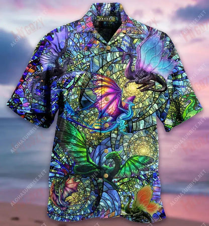 Dragon Kaleidoscope Unisex Short Hawaiian Shirt Ocean Aloha Shirt Tactical Hawaiian Shirt Hawaiian Shirts For Women, Hawaiian Shirt Gift, Christmas Gift