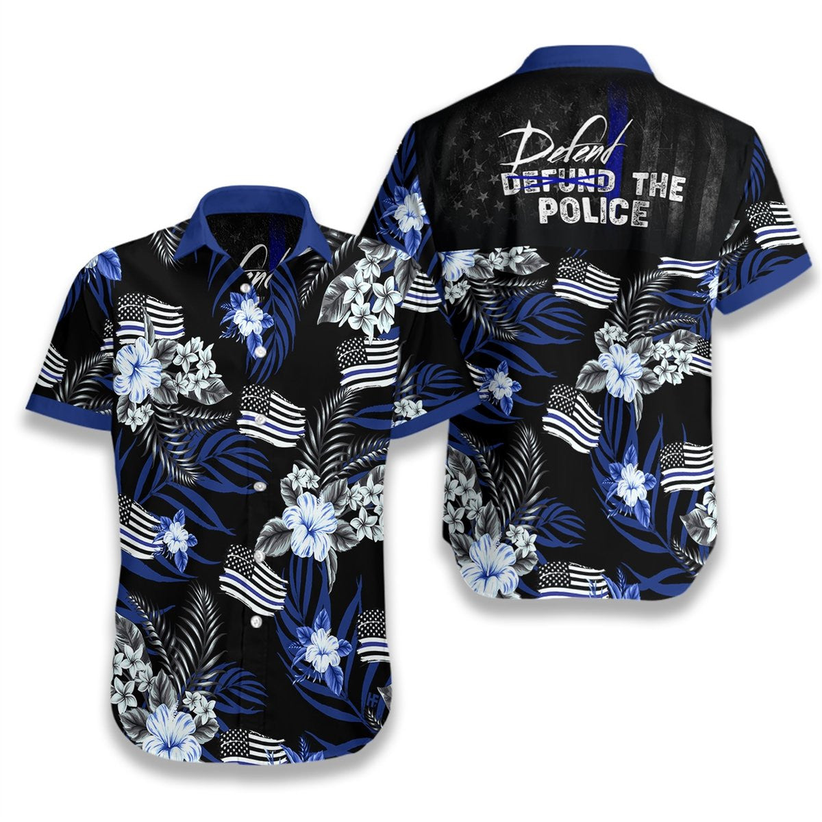 Defend The Police Seamless Background Design Hawaiian Shirt,Hawaiian Shirt Gift, Christmas Gift