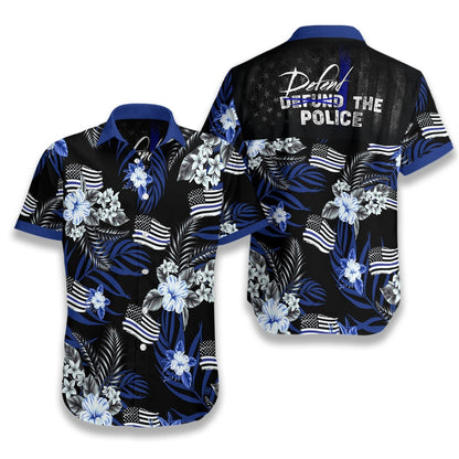 Defend The Police Seamless Background Design Hawaiian Shirt,Hawaiian Shirt Gift, Christmas Gift