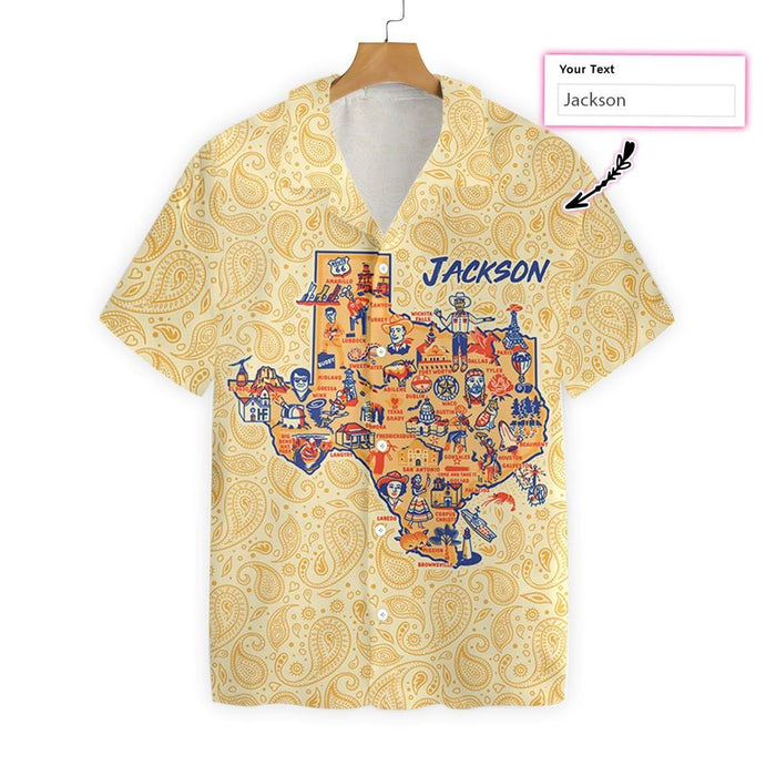 Texas Vintage Personalized Map Pattern Hawaiian Shirt,Hawaiian Shirt Gift, Christmas Gift