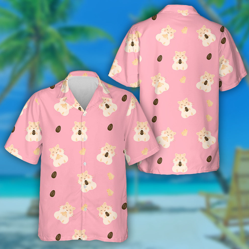 Hamster Eat Butter With Sunflower Seeds On Pink Background Hawaiian Shirt, Hawaiian Shirt Gift, Christmas Gift