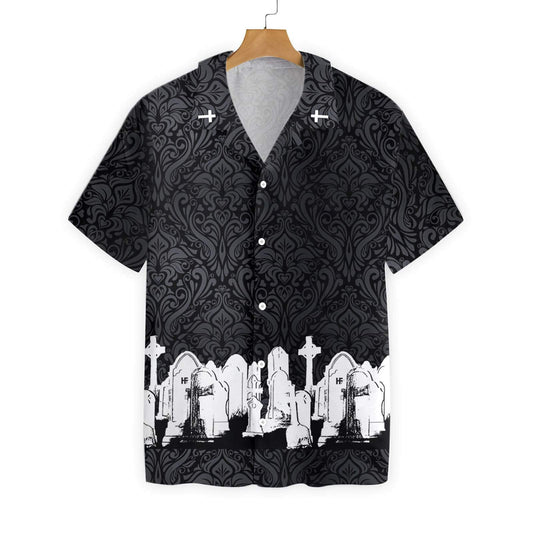 Graveyard Skull Goth Black Background Hawaiian Shirt,Hawaiian Shirt Gift, Christmas Gift