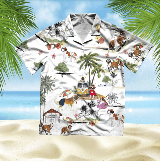St Bernard Beach Style Pretty Ornamental Hawaiian Shirt,Hawaiian Shirt Gift, Christmas Gift