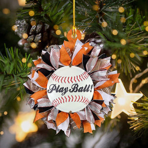 Baseball Play Ball Wreath Shape Ornament, Christmas Ornament Gift, Christmas Gift, Christmas Decoration