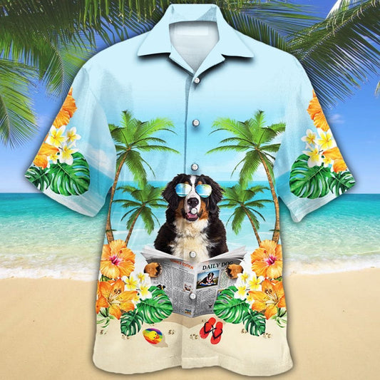 Bernese Mountain Reads Newspaper Dog Lovers Summer Beach Hawaiian Shirt, Hawaiian Shirt Gift, Christmas Gift