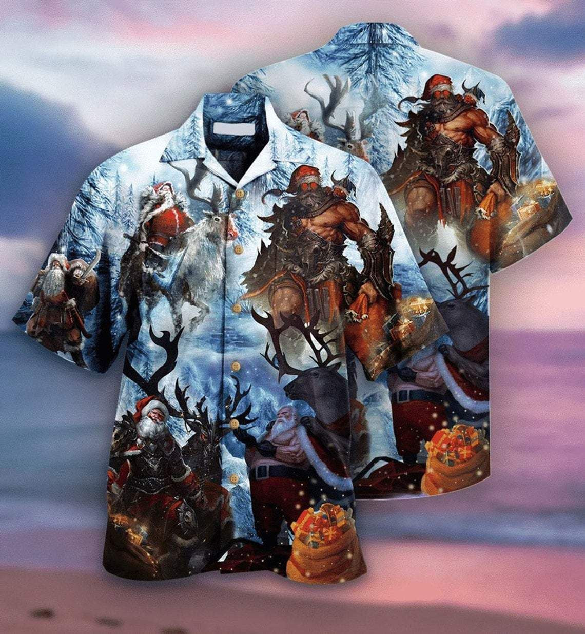 Santa Claus Halloween And Christmas Illustration Hawaiian Shirt,Hawaiian Shirt Gift, Christmas Gift