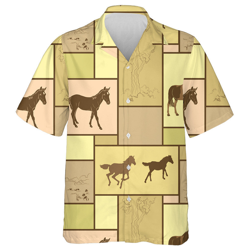 Funny Cartoon Illustration Horses And Tree Hawaiian Shirt,Hawaiian Shirt Gift, Christmas Gift