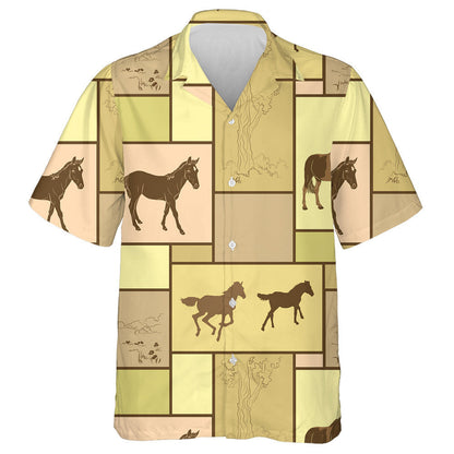 Funny Cartoon Illustration Horses And Tree Hawaiian Shirt,Hawaiian Shirt Gift, Christmas Gift