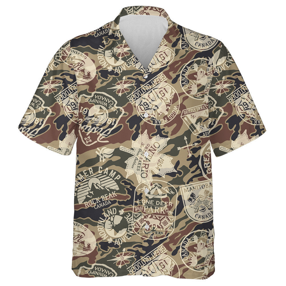 Retro Canada Stickers Camouflage Background Pattern Hawaiian Shirt,Hawaiian Shirt Gift, Christmas Gift