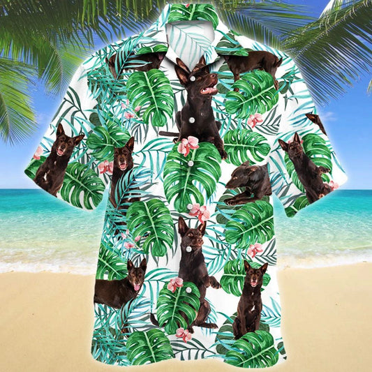 Australian Kelpie Dog Tropical Plant Monstera Leaf Pattern Hawaiian Shirt, Hawaiian Shirt Gift, Christmas Gift