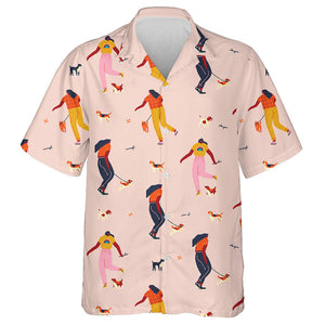 Young Women Playing With Beagle Dogs Hawaiian Shirt, Hwaiian For Gift