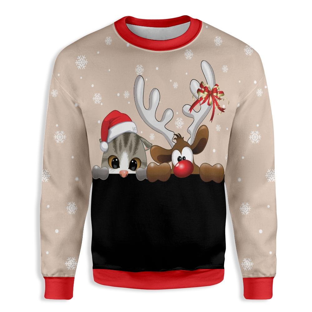 Cat And Reindeer Ugly Christmas Sweater, Christmas Ugly Sweater,Christmas Gift,Gift Christmas 2022