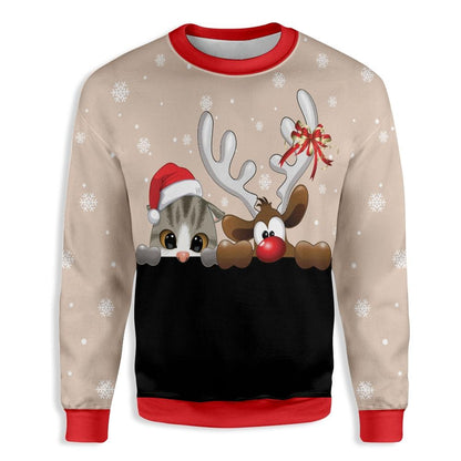 Cat And Reindeer Ugly Christmas Sweater, Christmas Ugly Sweater,Christmas Gift,Gift Christmas 2022