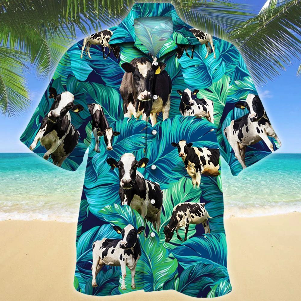 Funny Holstein Friesian Tropical Leave Hawaiian Shirt,Hawaiian Shirt Gift, Christmas Gift