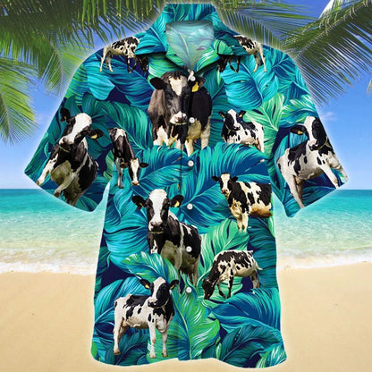 Funny Holstein Friesian Tropical Leave Hawaiian Shirt,Hawaiian Shirt Gift, Christmas Gift